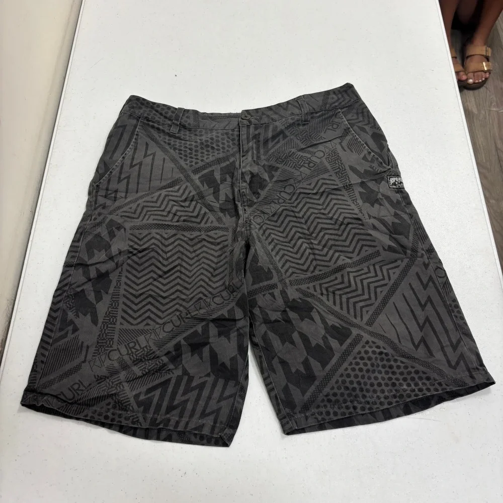 Rip Curl Mens Charcoal Grey Geometric Print Board Shorts Size 33 Surf Skate